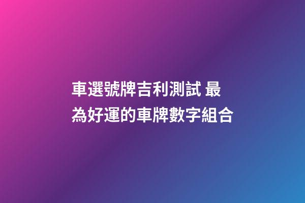 車選號牌吉利測試 最為好運的車牌數字組合